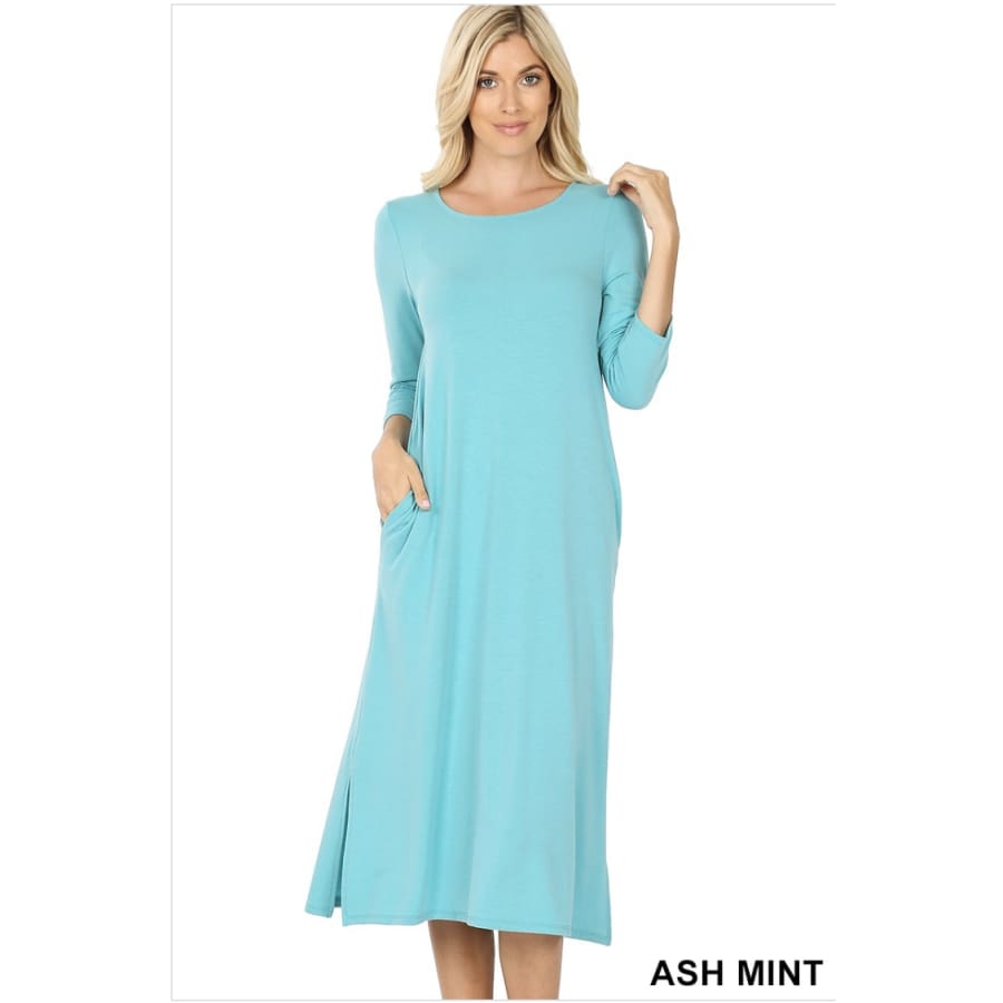 NEW! Mid-length Boxy Dress With Side Pockets and Slits Ash Mint / S Dresses