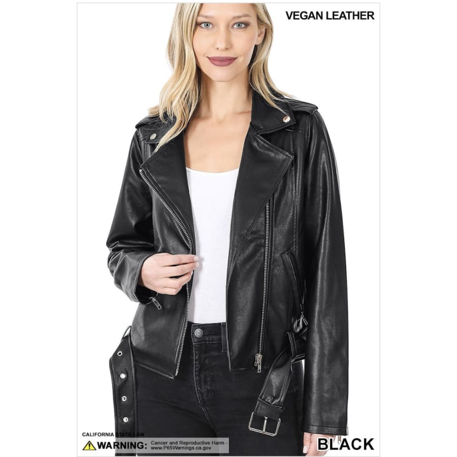 PREORDER! Vegan Leather Belted Moto Jacket - arriving late January Black / S Jacket